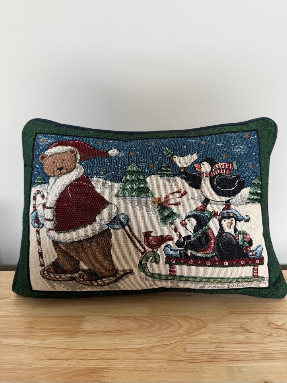 Holiday Tapestry Bear & Penguins Decorative Throw Pillow